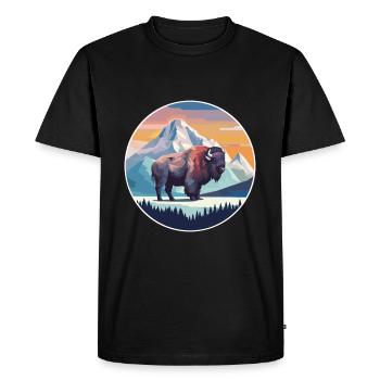 Bison Aquarelle Dessin Animé Kawaii Animal Animal Colorfu - T-shirt Premium bio Homme - noir - Devant - Nico (187cm)