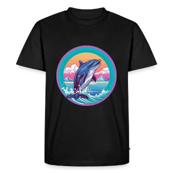 Dauphin Aquarelle Dessin Animé Kawaii Pet Animal Couleur - T-shirt Premium bio Homme - noir - Devant - Nico (187cm)