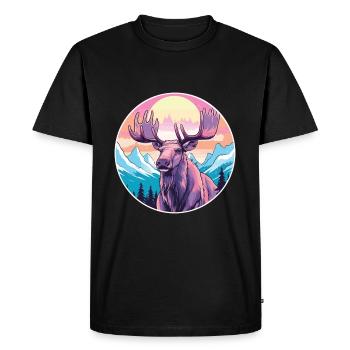 Moose Watercolor Cartoon Kawaii Pet Animal Colorfu - Men's Premium Organic T-Shirt - black - Front - Nico (187cm)
