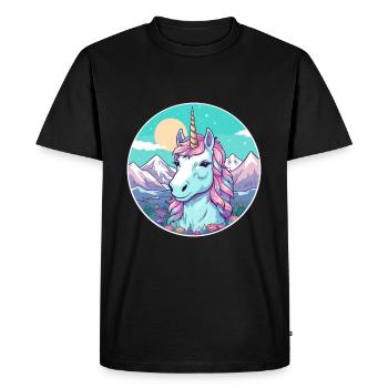 Licorne Aquarelle Dessin Animé Kawaii Animal De Compagnie Animal Couleur - T-shirt Premium bio Homme - noir - Devant - Nico (187cm)