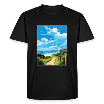 Porthleven Cornwall Vintage voyage affiche Souvenir - T-shirt Premium bio Homme - noir - Devant - Nico (187cm)