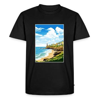 Porthleven Cornwall Vintage voyage affiche Souvenir - T-shirt Premium bio Homme - noir - Devant - Nico (187cm)