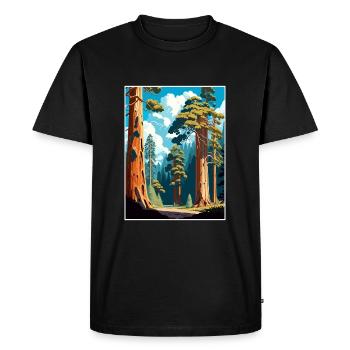 Souvenir du parc d’État de Big Basin Redwoods en Californie - T-shirt Premium bio Homme - noir - Devant - Nico (187cm)