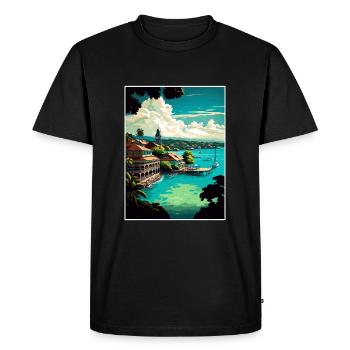Ocho Rios Caribbean Vintage Travel Poster Souvenir - Men's Premium Organic T-Shirt - black - Front - Nico (187cm)