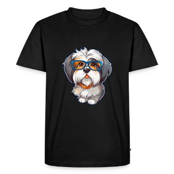 Havanese Dog Breed Watercolor Cartoon Kawaii Glass - Men's Premium Organic T-Shirt - black - Front - Nico (187cm)