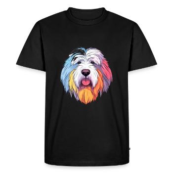 Vieux chien de berger anglais chien race aquarelle dessin animé - T-shirt Premium bio Homme - noir - Devant - Nico (187cm)