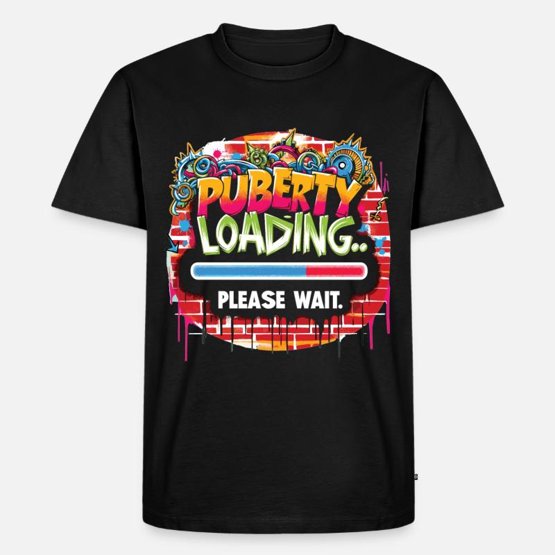 Pubertät läd... bitte warten - Männer Premium Bio T-Shirt - Schwarz