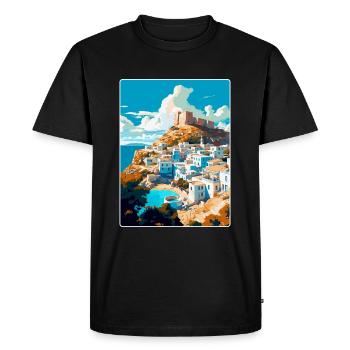 Lindos Greece Vintage Travel Poster WPA Souvenir - Men's Premium Organic T-Shirt - black - Front - Nico (187cm)