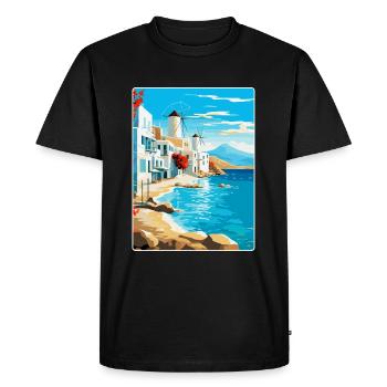 Mykonos Grèce Affiche de voyage vintage Souvenir WPA - T-shirt Premium bio Homme - noir - Devant - Nico (187cm)