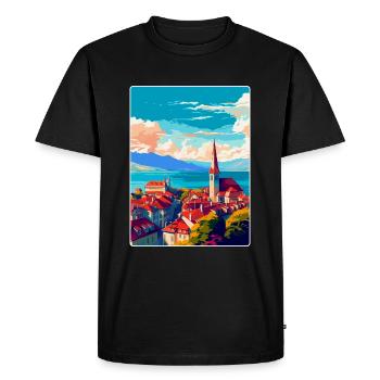 Lausanne Suisse Affiche de voyage vintage WPA Art - T-shirt Premium bio Homme - noir - Devant - Nico (187cm)