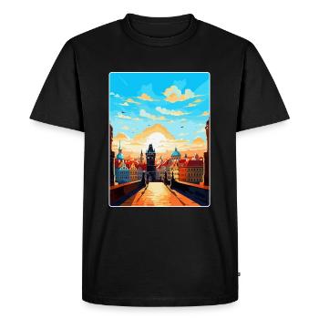 Prague République tchèque Affiche de voyage vintage WPA - T-shirt Premium bio Homme - noir - Devant - Nico (187cm)