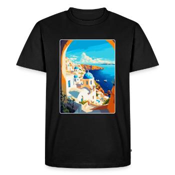 Santorin Grèce Affiche de voyage vintage souvenir - T-shirt Premium bio Homme - noir - Devant - Nico (187cm)