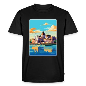 Budapest Hungary Vintage Travel Poster Souvenir - Men's Premium Organic T-Shirt - black - Front - Nico (187cm)