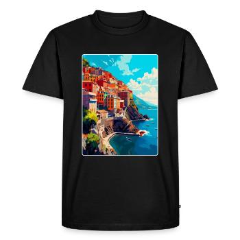 Cinque Terre Italie Affiche de voyage vintage Souvenir - T-shirt Premium bio Homme - noir - Devant - Nico (187cm)