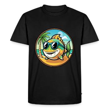 Poisson Drôle Dessin Animé Plage D’été Lunettes De Soleil Autocollant - T-shirt Premium bio Homme - noir - Devant - Nico (187cm)