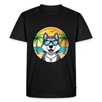 Husky Dog Drôle Dessin Animé Plage Lunettes De Soleil - T-shirt Premium bio Homme - noir - Devant - Nico (187cm)