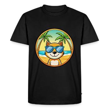 Chat Drôle Dessin Animé Plage De Soleil De Plage Autocollant - T-shirt Premium bio Homme - noir - Devant - Nico (187cm)