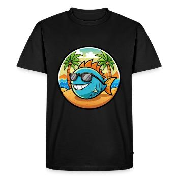 Poisson Drôle Dessin Animé Plage D’été Lunettes De Soleil Autocollant - T-shirt Premium bio Homme - noir - Devant - Nico (187cm)