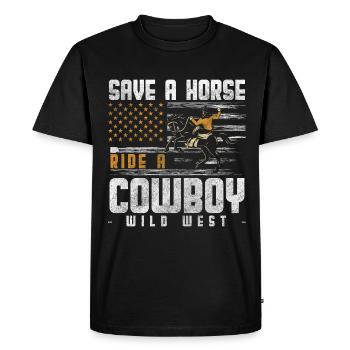 Cowboy Revolver Western Master America - Men's Premium Organic T-Shirt - black - Front - Nico (187cm)
