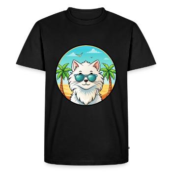 White Longhair Persian Cat Breed Cartoon Beach - Men's Premium Organic T-Shirt - black - Front - Nico (187cm)