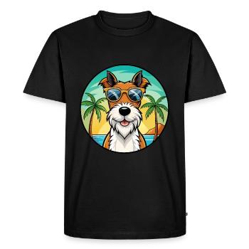 Wire Fox Terrier Dog Breed Cartoon Sunglass Beach - Men's Premium Organic T-Shirt - black - Front - Nico (187cm)
