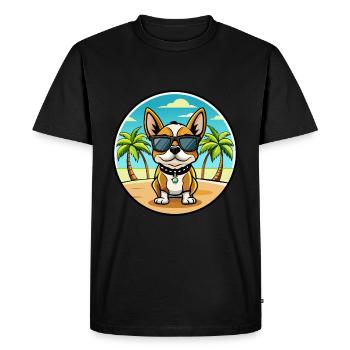 Continental Toy Spaniel Dog Breed Cartoon Beach - Men's Premium Organic T-Shirt - black - Front - Nico (187cm)