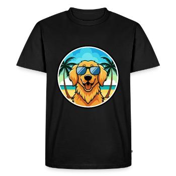 Golden Retriever Dog Breed Cartoon Sunglass Beach - Men's Premium Organic T-Shirt - black - Front - Nico (187cm)