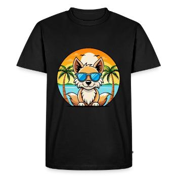 Indian Spitz Dog Breed Cartoon Sunglasses Beach - Men's Premium Organic T-Shirt - black - Front - Nico (187cm)