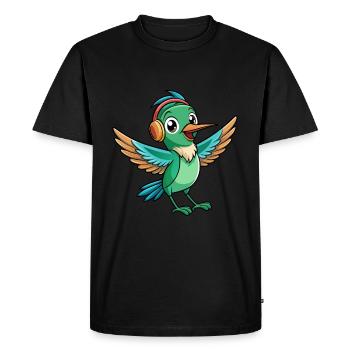 Colibri Drôle Dessin Animé Animal Casque Musique - T-shirt Premium bio Homme - noir - Devant - Nico (187cm)