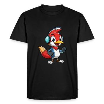 Woodpecker Funny Cartoon Character Musique de casque - T-shirt Premium bio Homme - noir - Devant - Nico (187cm)