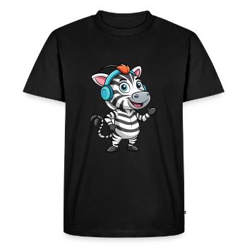 Zebra Funny Cartoon Character Headphone Music - Men's Premium Organic T-Shirt - black - Front - Nico (187cm)