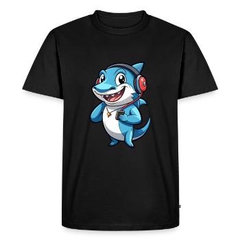 Requin Drôle Dessin Animé Personnage Casque Musique - T-shirt Premium bio Homme - noir - Devant - Nico (187cm)