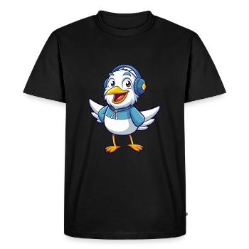 Mouette Funny Cartoon Character Musique de casque - T-shirt Premium bio Homme - noir - Devant - Nico (187cm)