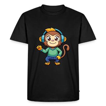 Monkey Funny Cartoon Character Headphone Music - Men's Premium Organic T-Shirt - black - Front - Nico (187cm)
