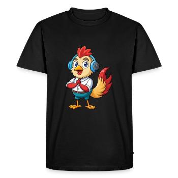 Coq Drôle Dessin Animé Personnage Casque Musique - T-shirt Premium bio Homme - noir - Devant - Nico (187cm)
