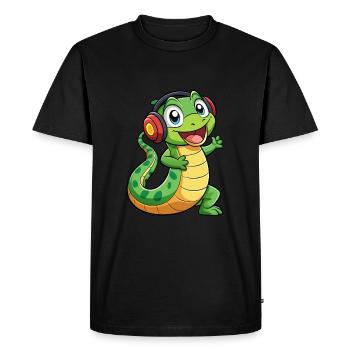 Serpent Drôle Dessin Animé Personnage Casque Musique - T-shirt Premium bio Homme - noir - Devant - Nico (187cm)