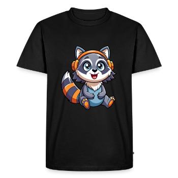 raton laveur drôle de personnage de dessin animé musique de casque - T-shirt Premium bio Homme - noir - Devant - Nico (187cm)