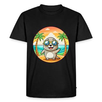 Lunettes de soleil de plage d’été de dessin animé drôle de phoque - T-shirt Premium bio Homme - noir - Devant - Nico (187cm)