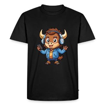 Buffalo drôle dessin animé personnage casque musique - T-shirt Premium bio Homme - noir - Devant - Nico (187cm)