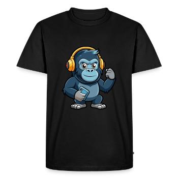 Gorille Funny Cartoon Character Musique de casque - T-shirt Premium bio Homme - noir - Devant - Nico (187cm)