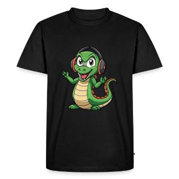 Anaconda Funny Cartoon Character Headphone Music - Men's Premium Organic T-Shirt - black - Front - Nico (187cm)