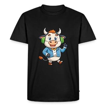 Vache Drôle Dessin Animé Personnage Casque Musique - T-shirt Premium bio Homme - noir - Devant - Nico (187cm)