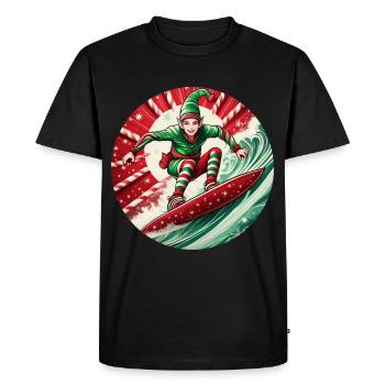 Surf elfe de Noël - T-shirt Premium bio Homme - noir - Devant - Nico (187cm)