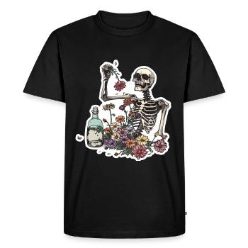Fleur de squelette d’amoureux des plantes - T-shirt Premium bio Homme - noir - Devant - Nico (187cm)