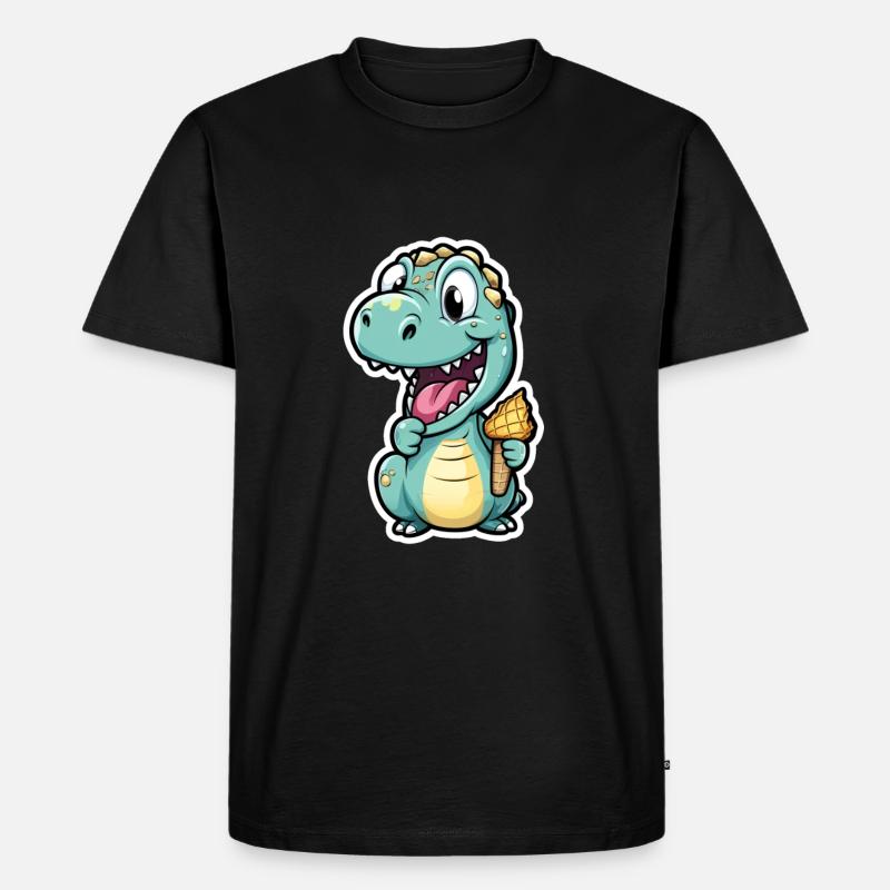 Dino isst Eis - Männer Premium Bio T-Shirt - Schwarz