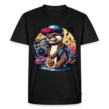 Stylish otter with boombox and musical notes - Men's Premium Organic T-Shirt - black - Front - Nico (187cm)