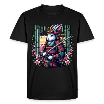 Lapin samouraï dans une forêt de bambous - T-shirt Premium bio Homme - noir - Devant - Nico (187cm)