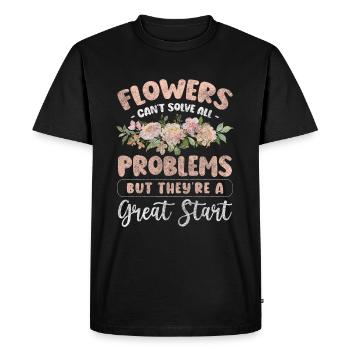 Fleurs Merci Romantique Fleur - T-shirt Premium bio Homme - noir - Devant - Nico (187cm)