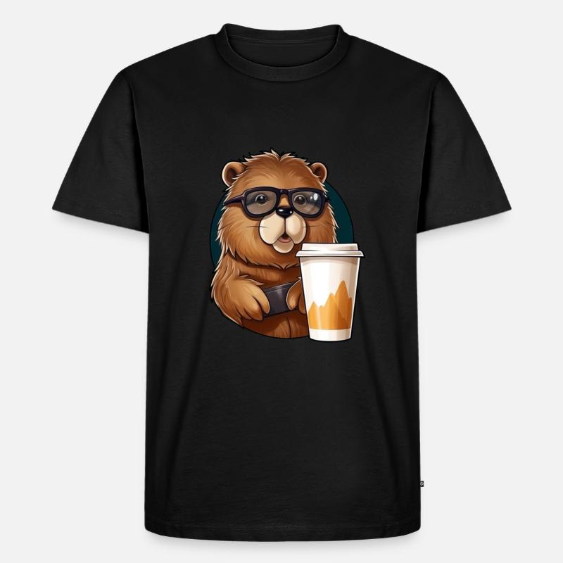 Capibara trinkt Kaffee - Männer Premium Bio T-Shirt - Schwarz