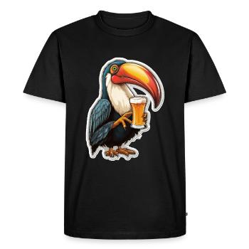 Toucan buvant de la bière Oiseau de fête - T-shirt Premium bio Homme - noir - Devant - Nico (187cm)